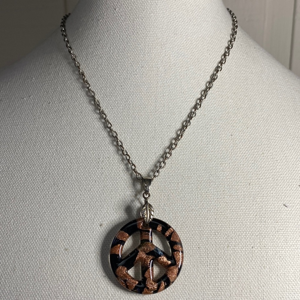 Glass peace sign medallion statement necklace